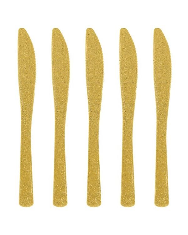 Premium Gold Glitter Reusable Plastic Knives - 48pk