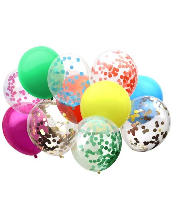 Confetti &amp; Solid Mix Rainbow Latex Balloons - 12&quot; (12pk)