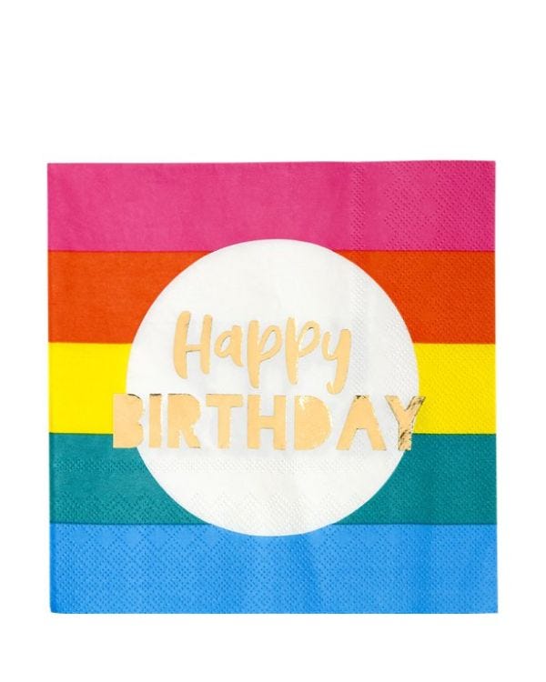 Rainbow &#039;Happy Birthday&#039; Paper Napkins - 33cm (16pk)