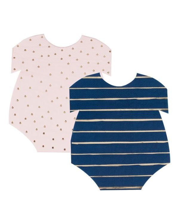 Gender Reveal Navy &amp; Pink Baby Grow Shaped Napkins (16pk)