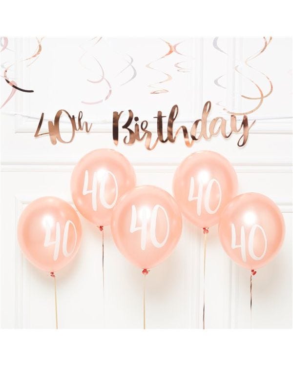 40th Birthday Rose Gold Decoration Kit - Value