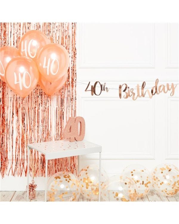 40th Birthday Rose Gold Decoration Kit - Deluxe
