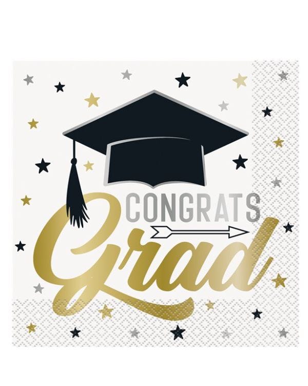 Stars &amp; Caps Graduation Paper Napkins - 33cm (16pk)