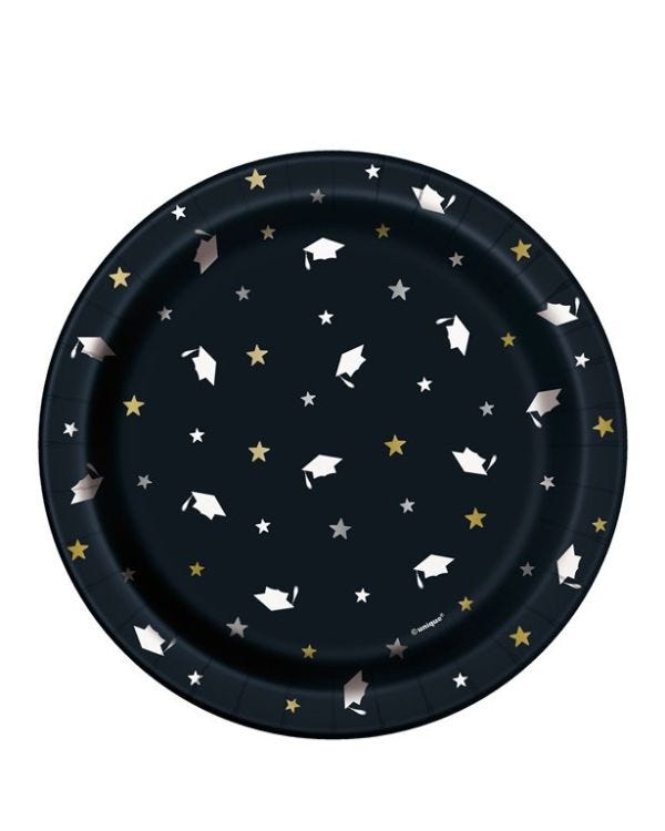 Stars &amp; Caps Graduation Paper Plates - 18cm (8pk)