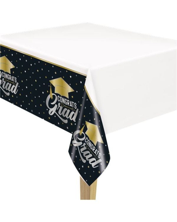 Stars &amp; Caps Graduation Plastic Table Cover - 1.37m x 2.13m