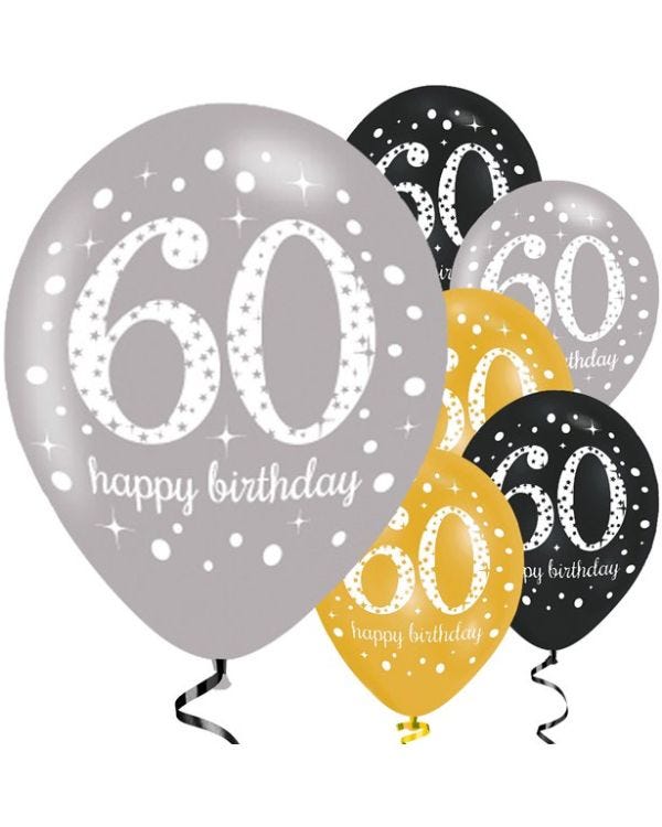 Sparkling Celebration 60th Birthday Balloons - 11&quot; Latex (6pk)