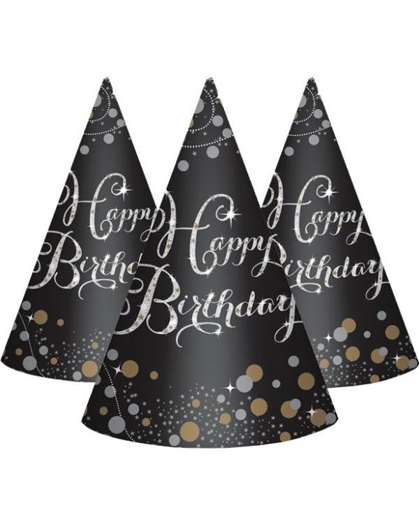 Sparkling Celebration Happy Birthday Cone Hats (8pk)