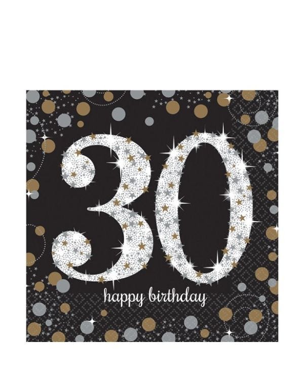 Sparkling Celebration 30th Birthday 2ply Paper Napkins - 33cm (16pk)