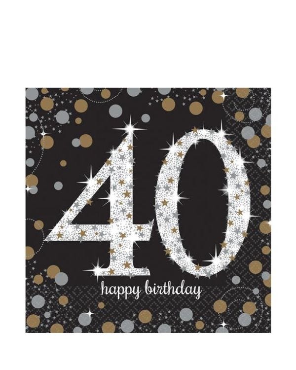 Sparkling Celebration 40th Birthday 2ply Paper Napkins - 33cm