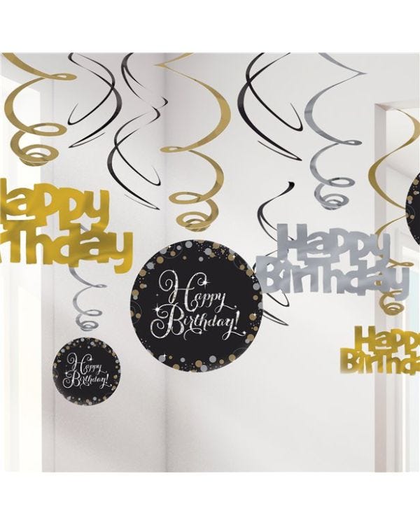 Sparkling Celebration Happy Birthday Hanging Swirls - 45cm (12pk)