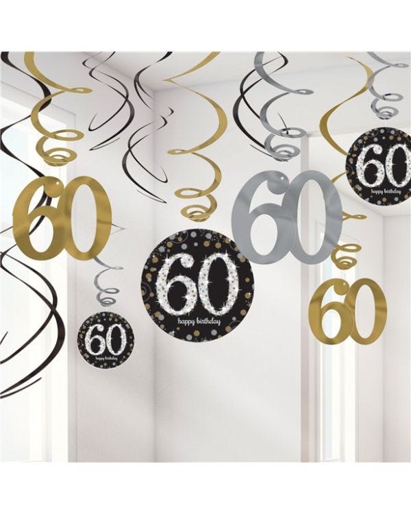 Sparkling Celebration 60th Birthday Hanging Swirls - 45cm (12pk)