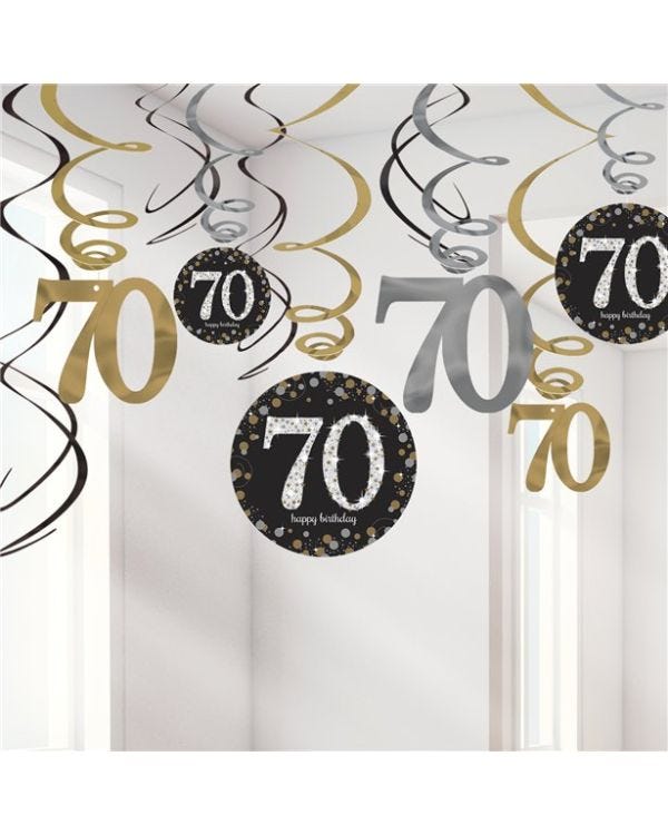 Sparkling Celebration 70th Birthday Hanging Swirls - 45cm (12pk)