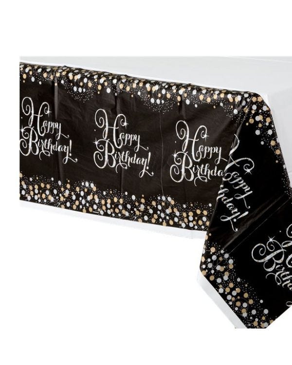 Sparkling Celebration Happy Birthday Plastic Tablecover - 1.4m x 2.6m