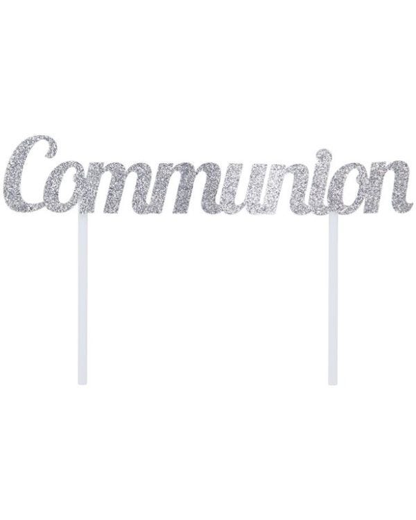 Communion Silver Glitter Cake Topper - 13cm x 18cm