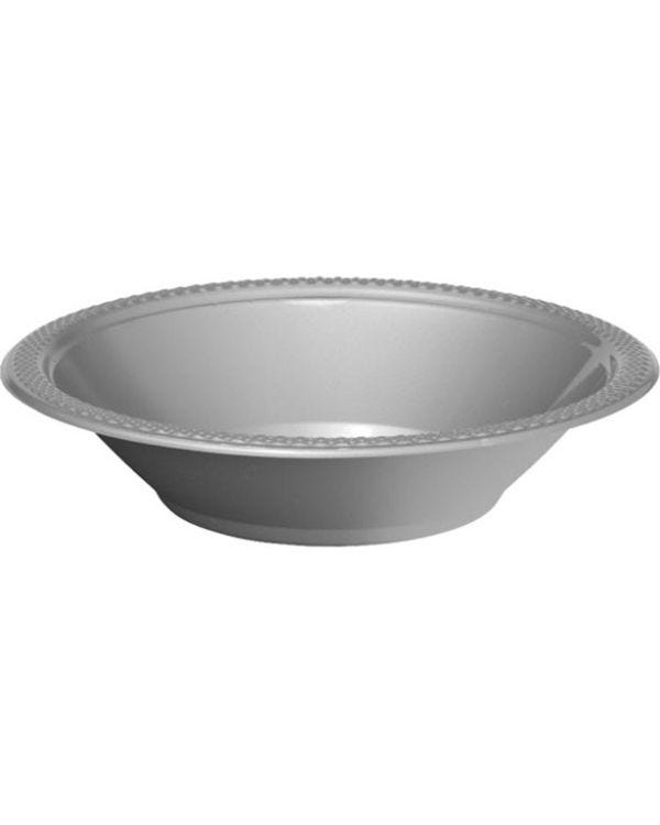 Silver Party Plastic Bowls - 355ml (20pk)