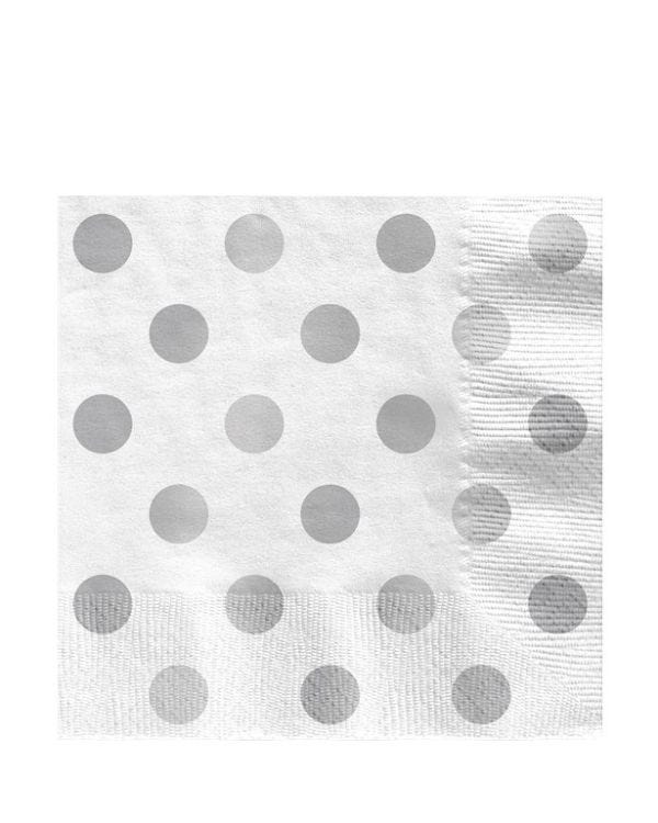 Metallic Silver Dot Paper Napkins - 33cm (16pk)