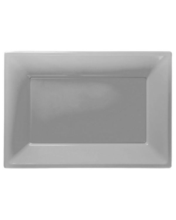 Silver Plastic Serving Platters - 23cm x 32cm (3pk)