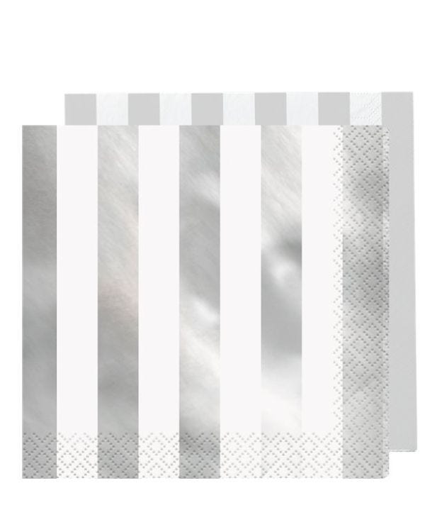 Metallic Silver Stripe Paper Napkins - 33cm (16pk)