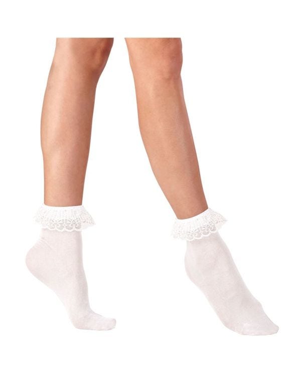 White Ruffle Lace Trim Socks - Adult