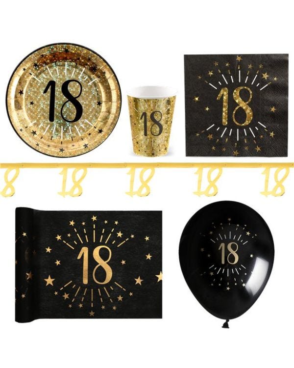 Sparkling Gold 18th Birthday - Deluxe Party Pack for 20