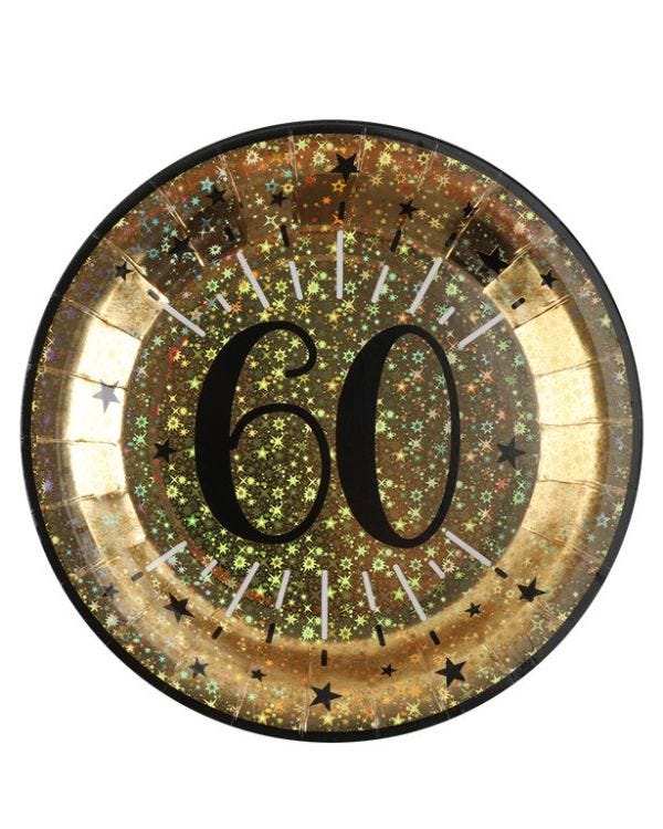 Sparkling Gold 60th Paper Plate - 23cm (10pk)