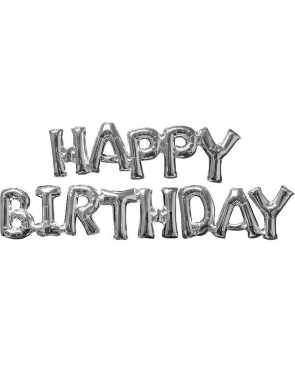 Happy Birthday Silver Phrase Balloons