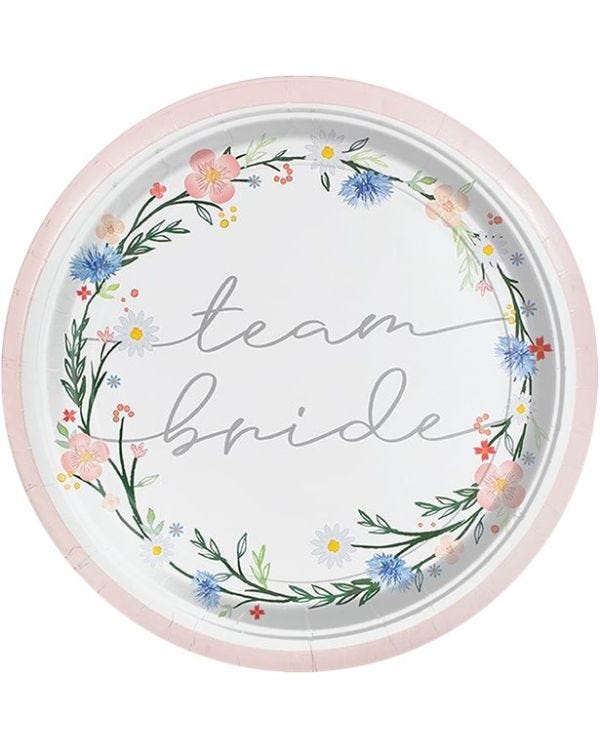Boho Eco Floral Team Bride Hen Party Plates (8pk)