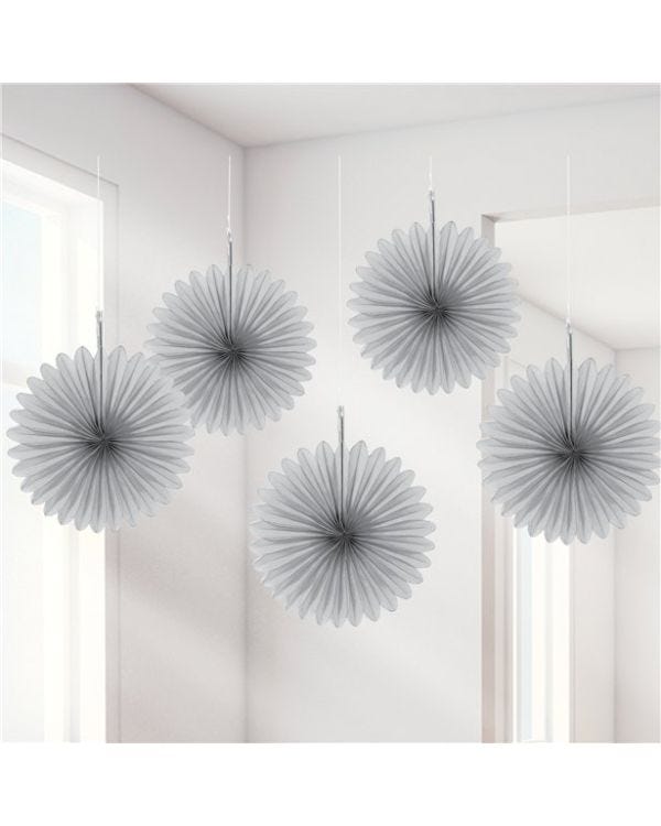 Silver Paper Fan Decorations - 15cm (5pk)