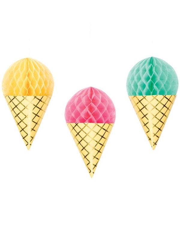 Ice Cream Honeycomb Hanging Cutouts (3pk)