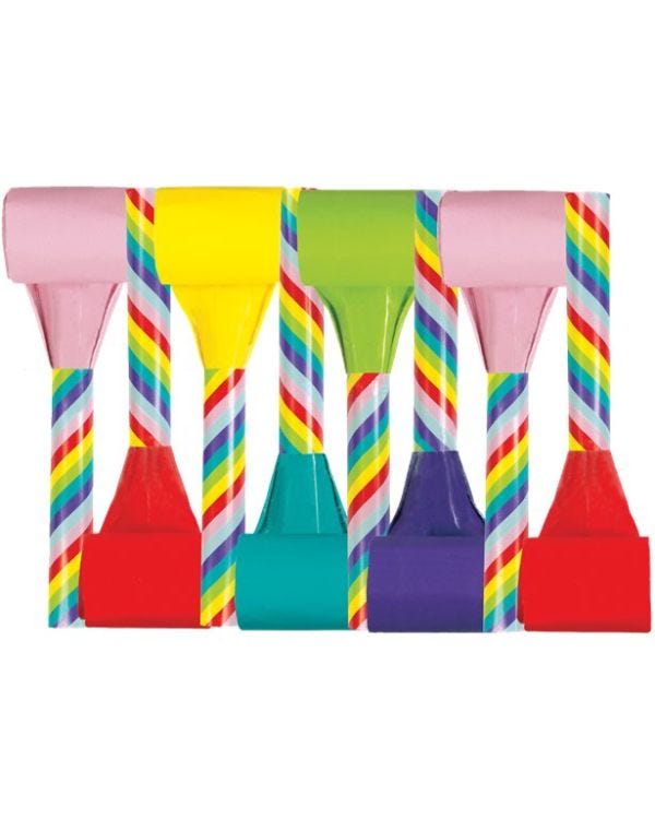 Rainbow Candy Stripe Party Blowers (8pk)