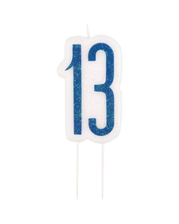 Blue Glitter Number 13 Candle - 7cm