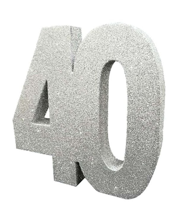 Age 40 Silver Glitter Table Decoration - 20cm