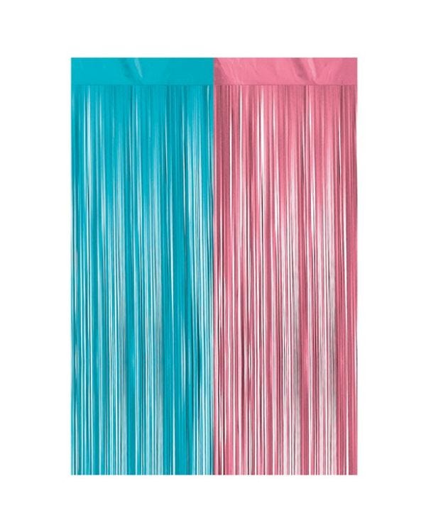 Blue &amp; Pink Gender Reveal Foil Backdrop Curtain