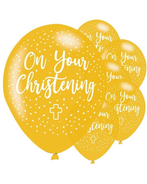 Christening Gold Latex Balloons - 11&quot; (6pk)