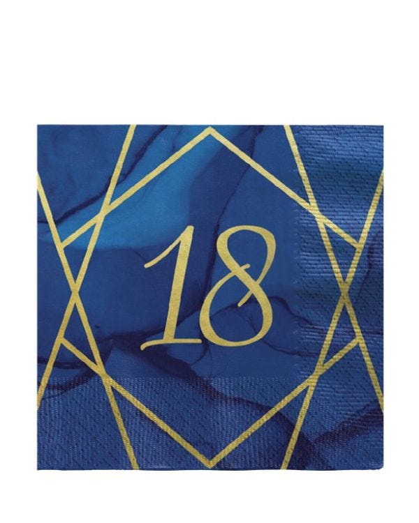 18th Navy &amp; Gold Geode Paper Napkins - 33cm (16pk)
