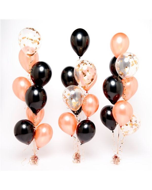Rose Gold &amp; Black Confetti Balloon Bouquets - 3 Bunches