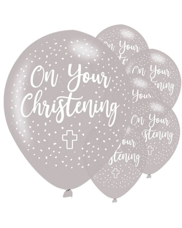 Christening Silver Latex Balloons - 11&quot; (6pk)