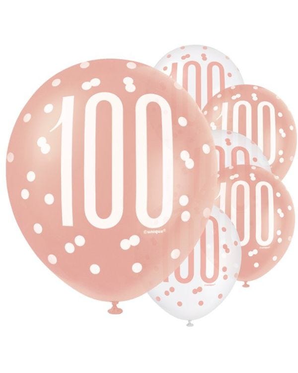 Rose Gold Glitz 100th Birthday Balloons - 12&quot; Latex