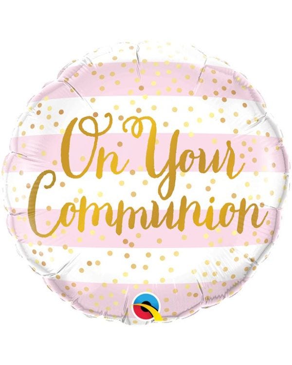 On Your Communion Pink Stripes Balloon - 18&quot; Foil