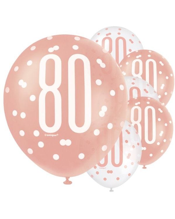 Rose Gold Glitz 80th Birthday Balloons - 12&quot; Latex