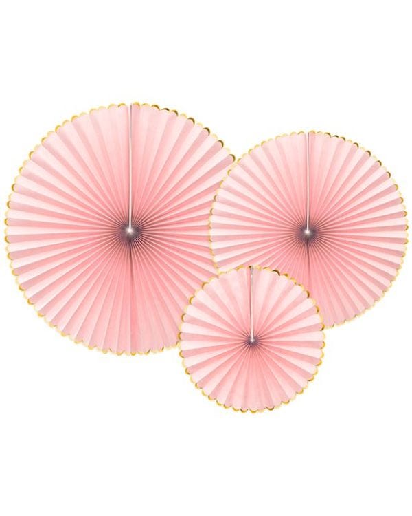 Pastel Pink &amp; Gold Paper Fans (3pk)