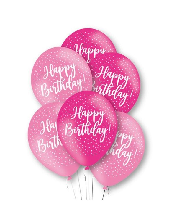 Happy Birthday Pink Latex Balloons - 11&quot; (6pk)