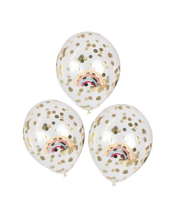 Rainbow And Gold Confetti Latex Balloons (5pk)