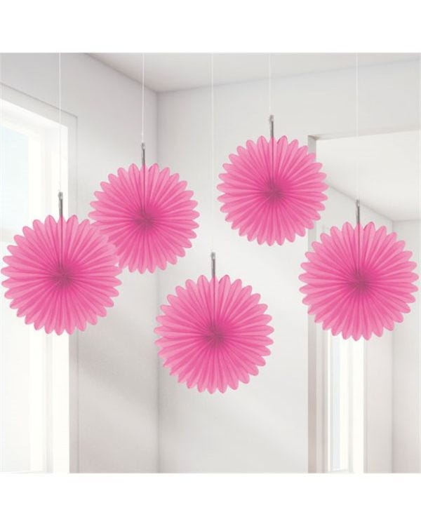 Pink Paper Fan Decorations - 15cm (5pk)