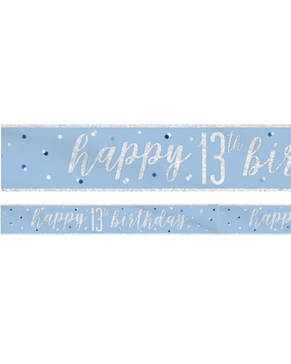Blue &#039;Happy 13th Birthday&#039; Plastic Banner - 2.75m
