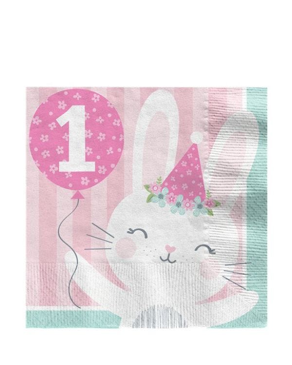 Birthday Bunny 1st Birthday Paper Napkins - 33cm (16pk)