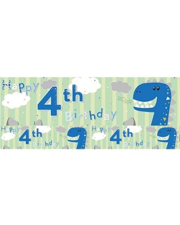 Dinosaur &#039;Happy 4th Birthday&#039; Holographic Foil Banner - 2.6m