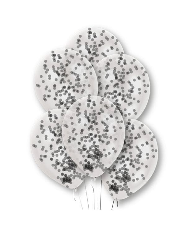 Black Confetti Clear Latex Balloons - 11&quot; (6pk)