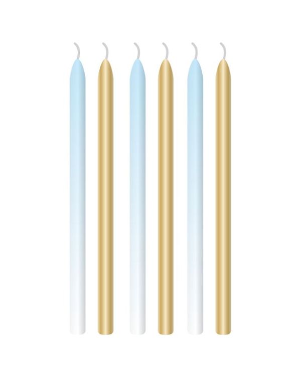 Blue &amp; Gold Tall Candles - 13cm (6pk)