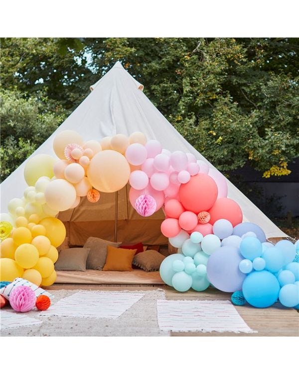 Brights &amp; Fans Balloon Arch Backdrop - 200 Balloons